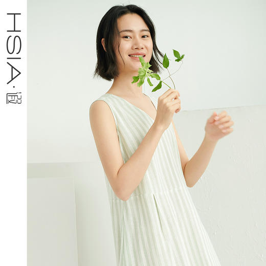 睡裙女夏中长款睡衣薄舒爽条纹宽松透气冰丝凉感V领背心裙HSIA遐 商品图0