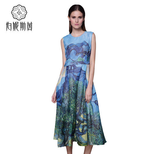 【伯妮斯茵】162S027--蓝色连衣裙--白云下橄榄树--《生命之美-梵高的花园》 商品图2