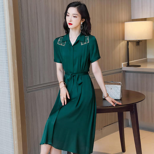 桑蚕丝衬衫裙，刺绣镂空真丝连衣裙 ASE-9118 商品图3