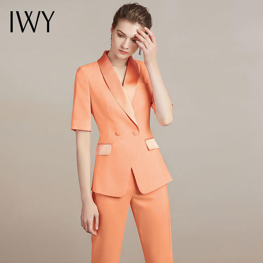 IWY/橘色欧美时尚女装名媛修身显瘦短袖职业装套裤通勤ol气质
212024C1+P1 商品图0