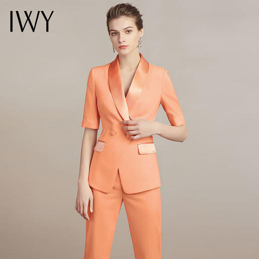 IWY/橘色欧美时尚女装名媛修身显瘦短袖职业装套裤通勤ol气质
212024C1+P1 商品图1