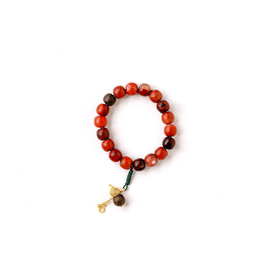 米马生活 四川九口天然带皮南红手钏/压襟 配沉香925银镀金“福禄” 商品图4