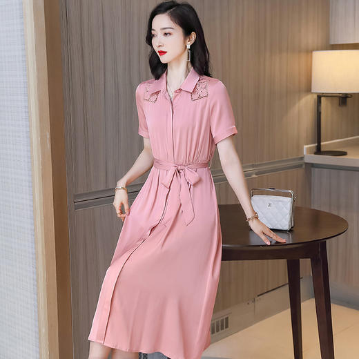 桑蚕丝衬衫裙，刺绣镂空真丝连衣裙 ASE-9118 商品图5