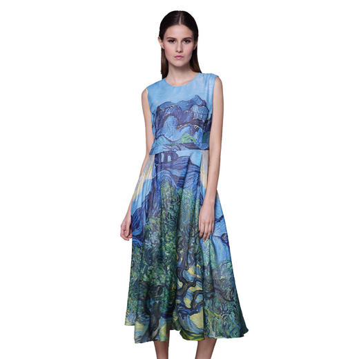 【伯妮斯茵】162S027--蓝色连衣裙--白云下橄榄树--《生命之美-梵高的花园》 商品图5