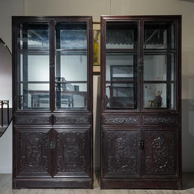 红木蝠云纹书柜（一对）