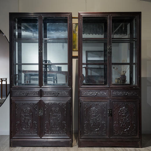 红木蝠云纹书柜（一对） 商品图0