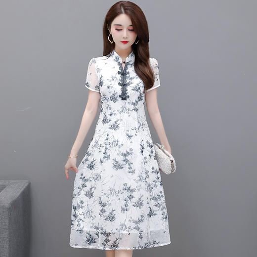 YWE  21R68气质短袖阔太太印花连衣裙 商品图1
