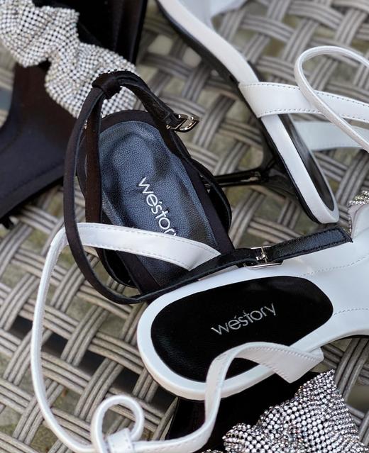 westory女鞋2021夏季新款方头高跟细跟一字带凉鞋外穿W21BG60821 商品图4
