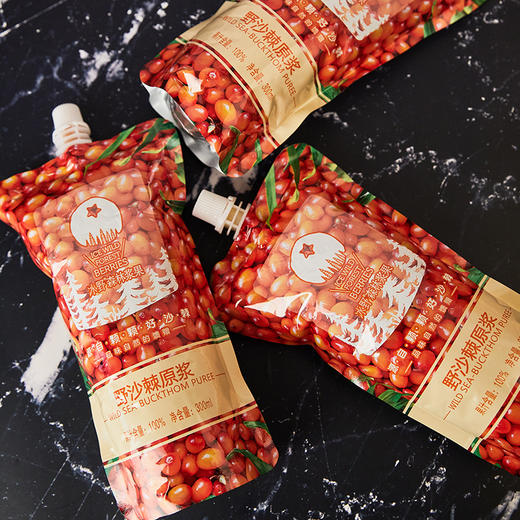 【果酱良品】沙棘原浆 纯正无添加 可以直接喝的小果沙棘 冰野沙棘原浆 300ml*6袋包邮 商品图6