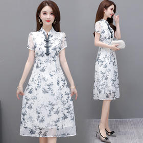 YWE  21R68气质短袖阔太太印花连衣裙