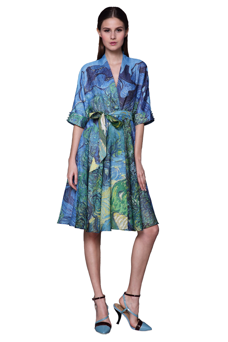 【伯妮斯茵】162S045--蓝色连衣裙--白云下的橄榄树--《生命之美-梵高的花园》