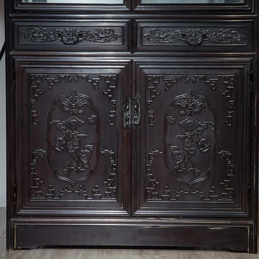 红木蝠云纹书柜（一对） 商品图1