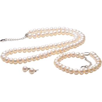 【端午】京润珍珠想念扁圆白色淡水珍珠项链手链耳钉三件套送妈妈送婆婆母亲节礼物8-9mm附证书 商品图0