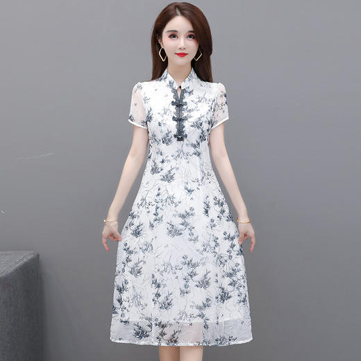 YWE  21R68气质短袖阔太太印花连衣裙 商品图3