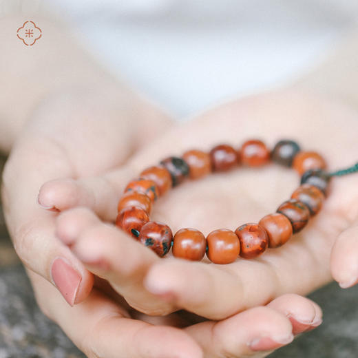 米马生活 四川九口天然带皮南红手钏/压襟 配沉香925银镀金“福禄” 商品图2