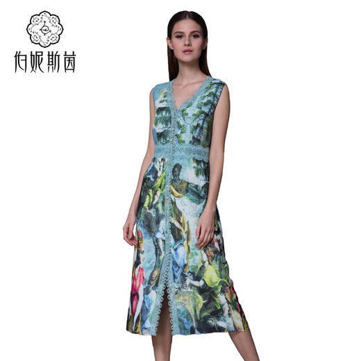 【伯妮斯茵】162S222--绿色连衣裙--鲜花盛开的花园--《生命之美-梵高的花园》 商品图1