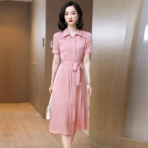 桑蚕丝衬衫裙，刺绣镂空真丝连衣裙 ASE-9118 商品图1