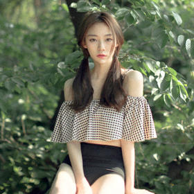 【泳衣】*韩版性感小胸聚拢小格子分体高腰比基尼保守显瘦泳衣