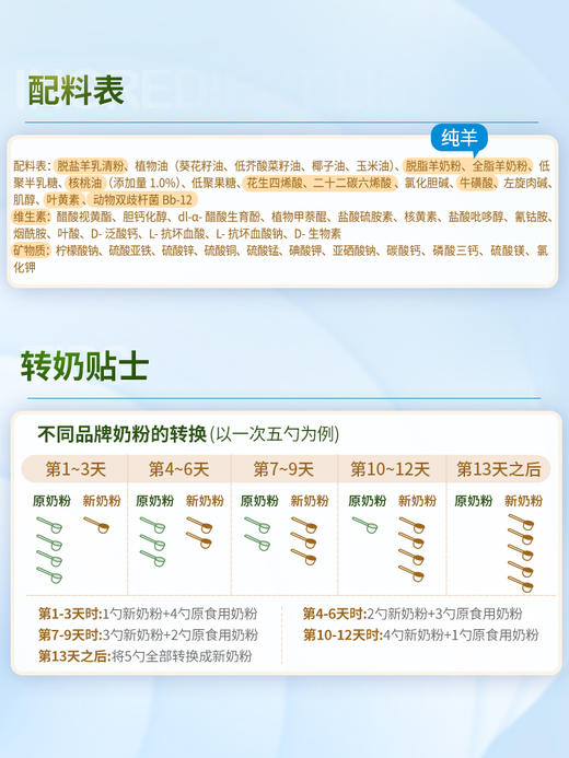 贝特佳婴儿配方羊奶粉1段 800g罐装（0-6个月） 商品图2