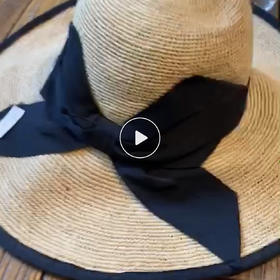 拉菲草黑色蝴蝶结帽