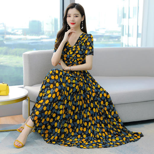 【聚划算】2021新款夏季印花度假大摆长裙沙滩雪纺连衣裙DD-863-788 商品图5