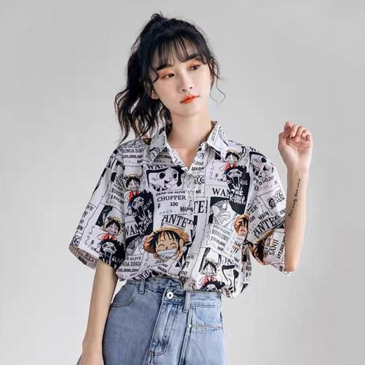 新款夏季薄款韩版宽松卡通印花上衣潮衬衫女设计感短袖清凉短袖出游服饰女装 商品图3