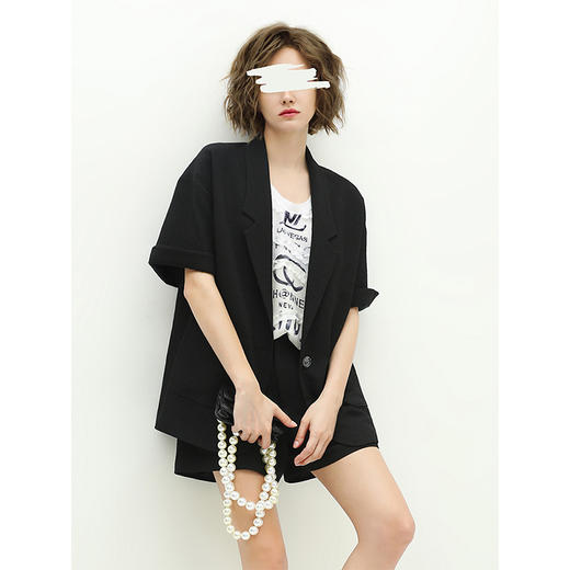 COCOBELLA设计师款黑白纯色肌理感中袖西装女夏宽松外套SI12A 商品图1