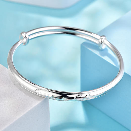 竹纹雕花银手镯 商品图0