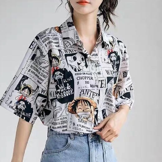 新款夏季薄款韩版宽松卡通印花上衣潮衬衫女设计感短袖清凉短袖出游服饰女装 商品图4