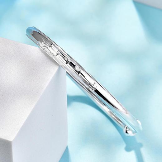 竹纹雕花银手镯 商品图1