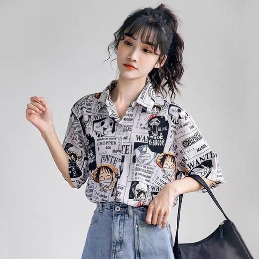 新款夏季薄款韩版宽松卡通印花上衣潮衬衫女设计感短袖清凉短袖出游服饰女装 商品图2
