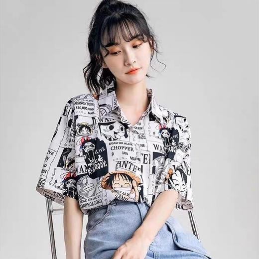 新款夏季薄款韩版宽松卡通印花上衣潮衬衫女设计感短袖清凉短袖出游服饰女装 商品图0