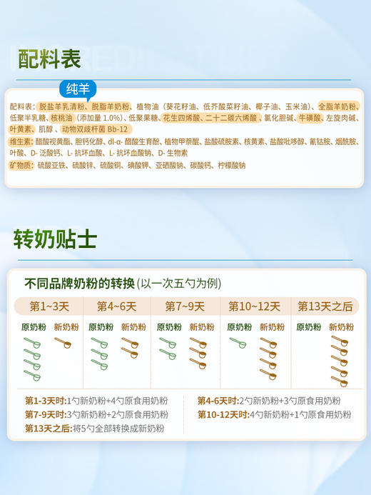 贝特佳幼儿配方羊奶粉3段 800g罐装（1-3岁） 商品图2