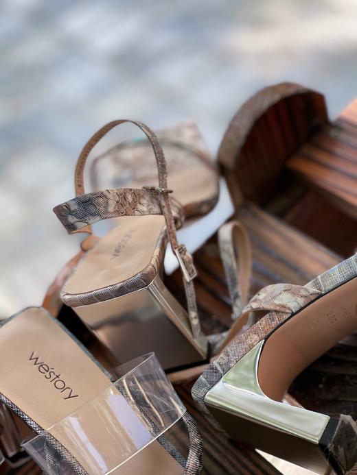 westory女鞋2021夏季新款漆皮方头高跟一字带凉鞋外穿W21BG60791 商品图2