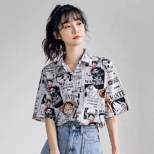 新款夏季薄款韩版宽松卡通印花上衣潮衬衫女设计感短袖清凉短袖出游服饰女装 商品图1