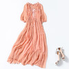 NYT- 2021_48-2021夏季新款圆领木耳边宽松a版系带纯色气质通勤真丝乔其连衣裙 商品缩略图1
