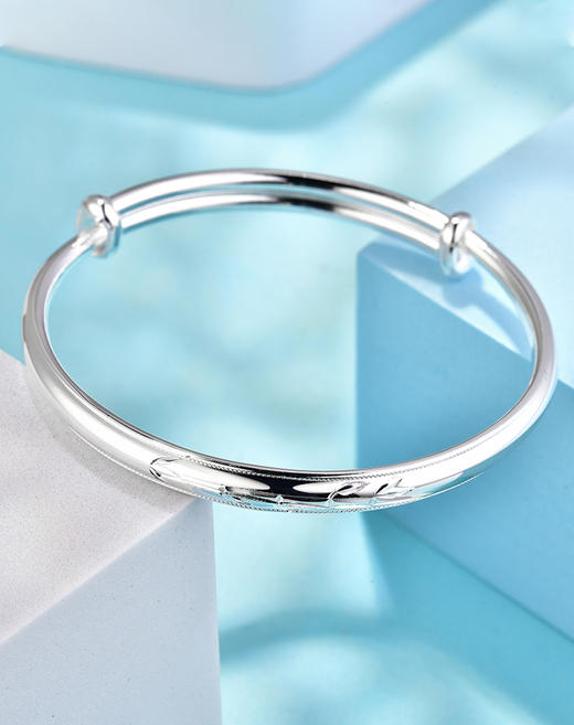 竹纹雕花银手镯 商品图6