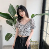 新款2021年夏季甜美短款衬衣薄款上衣法式复古抽绳碎花短袖衬衫女 商品缩略图3