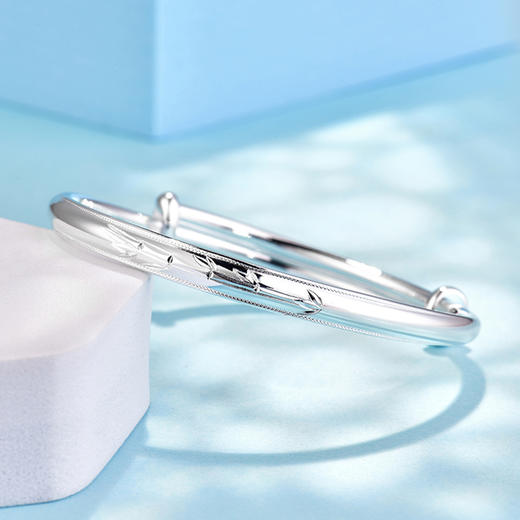 竹纹雕花银手镯 商品图3