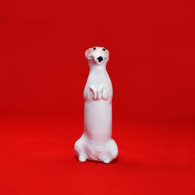 薛继业雕塑小白腊肠狗瓷胎釉下黑点眼鼻白釉