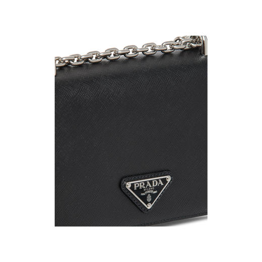 PRADA 普拉达 女士 Re-Nylon 再生尼龙 Saffiano 皮革珐琅金属三角形徽标斜挎单肩包 黑色 1BD032 064 F0002 IO1 商品图1