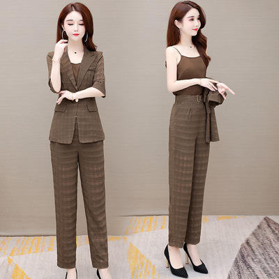 WE- ZM-BLH35 时尚三件套装女2021夏新款修身气质优雅五分袖小西装外套休闲长裤 商品图3
