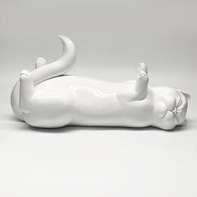 薛继业雕塑 签名版玻璃钢雕塑 大白睡猫