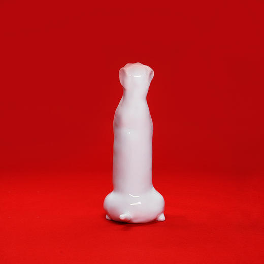 薛继业雕塑小白腊肠狗瓷胎釉下黑点眼鼻白釉 商品图2