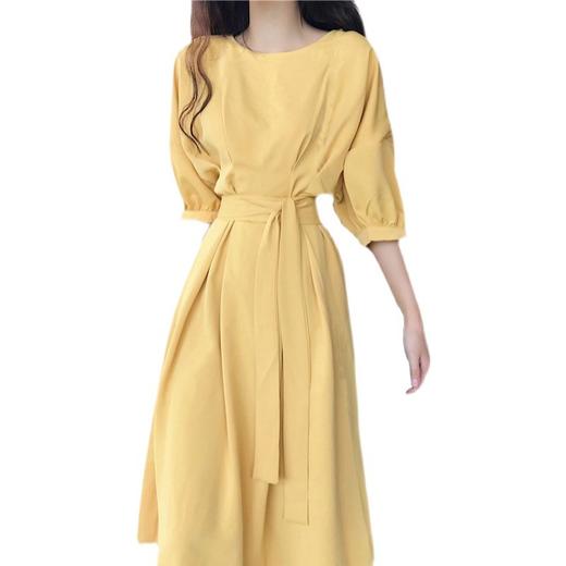 【法式气质】超仙黄色森系连衣裙 收腰显瘦 桔梗裙 复古过膝A型修身 舒适显气质 商品图4