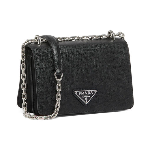 PRADA 普拉达 女士 Re-Nylon 再生尼龙 Saffiano 皮革珐琅金属三角形徽标斜挎单肩包 黑色 1BD032 064 F0002 IO1 商品图2