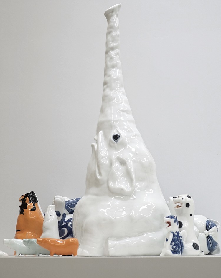 不仁斋 薛继业 陶瓷雕塑 白瓷大象