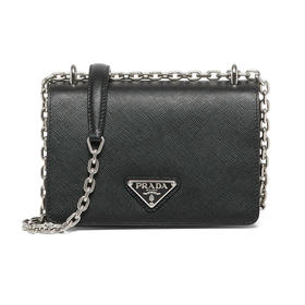 PRADA 普拉达 女士 Re-Nylon 再生尼龙 Saffiano 皮革珐琅金属三角形徽标斜挎单肩包 黑色 1BD032 064 F0002 IO1