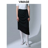 VIMAGE纬漫纪舒适显瘦黑色修身开叉半身裙中长款不规则半裙V1506106 商品缩略图0