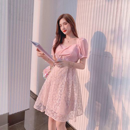 张心子「邂逅小邹菊」粉色公主裙2021新款夏碎花欧根纱连衣裙女仙DY041702 商品图1